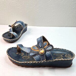 Spring Step Artsy Wedge Sandals Sz 8.5 Open Toe Flower Embellished Boho Platform